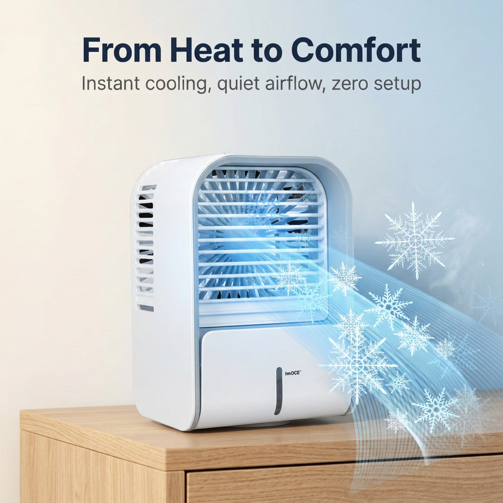 FrostCooler on a desk — instant cooling, quiet airflow, zero setup